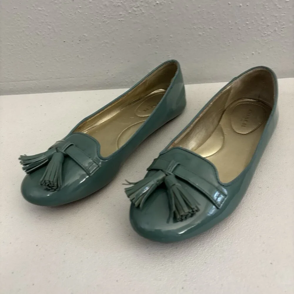 Coach Teal Green Patent Leather Loafers Women 6 US